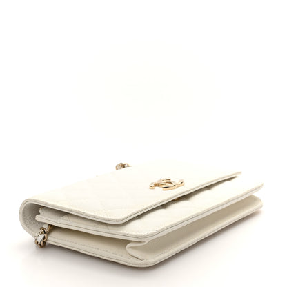 Chanel Caviar Quilted Striated CC Wallet on Chain WOC White 4 of 12