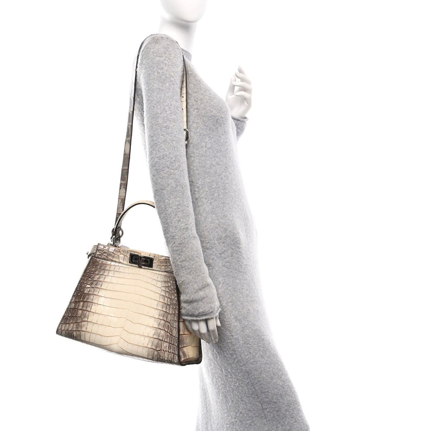 Shiny Crocodile Shiny Nappa Medium Peekaboo Iconic Satchel White Grey