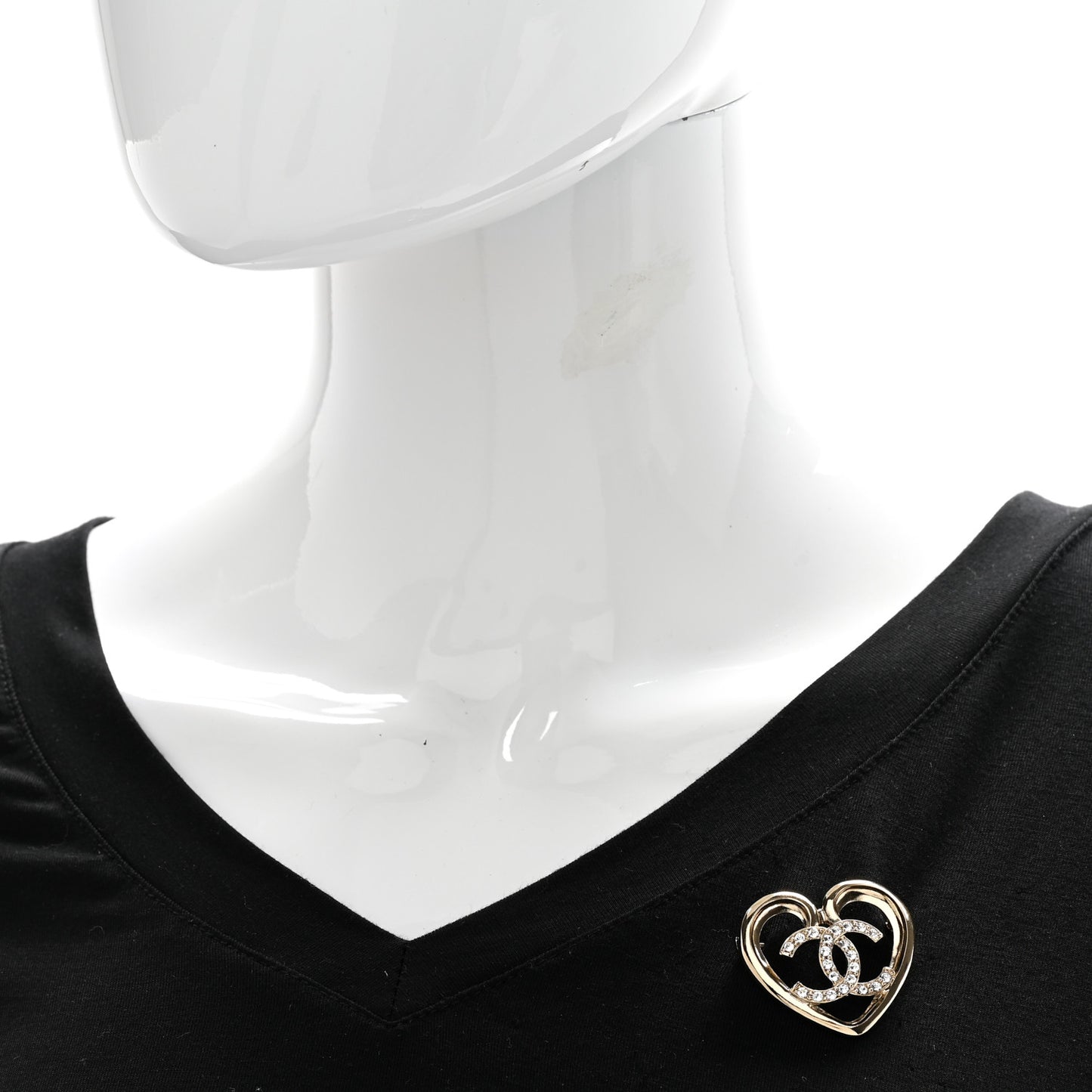 Metal Crystal CC Logo Heart Brooch Gold