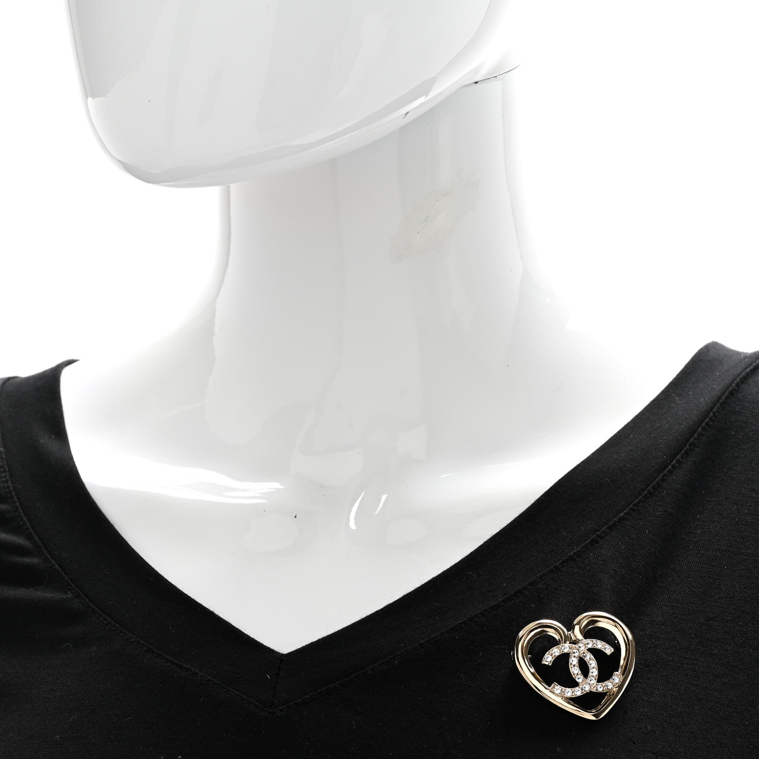 Chanel Metal Crystal CC Logo Heart Brooch Gold 2 of 5