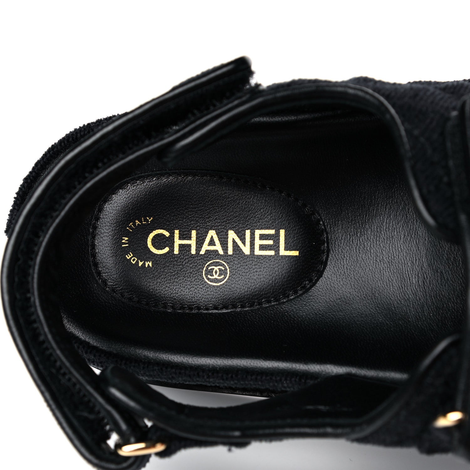 Chanel Velvet Velcro Dad Sandals 37.5 Navy Blue 7 of 12