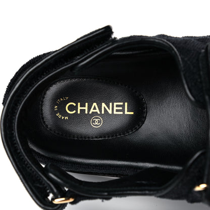 Chanel Velvet Velcro Dad Sandals 37.5 Navy Blue 7 of 12