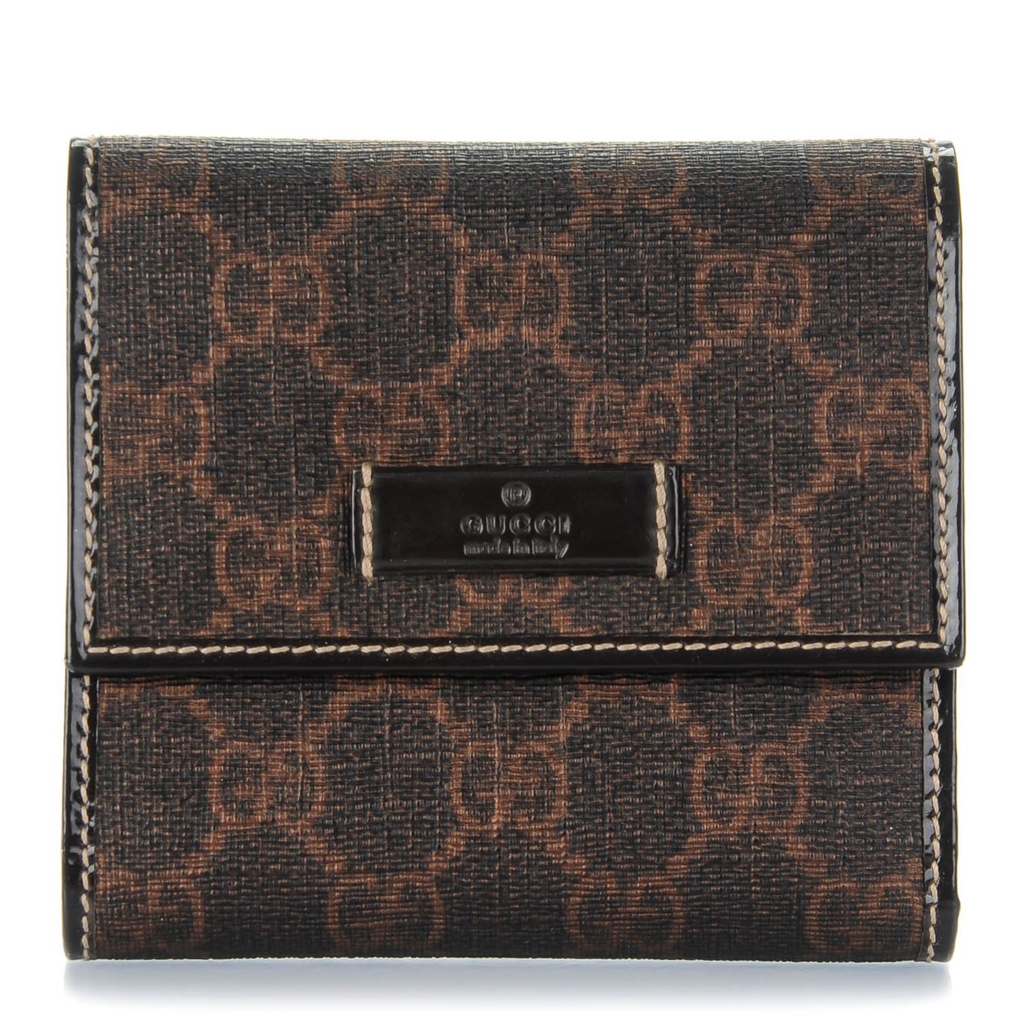 GG Plus Monogram Joy French Flap Wallet Dark Brown