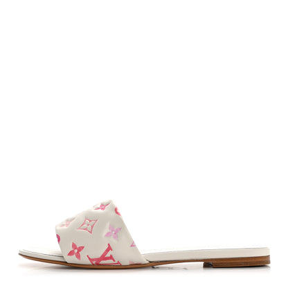 Louis Vuitton Lambskin Embossed Monogram By The Pool Revival Flat Mules 39.5 White Pink 1 of 9