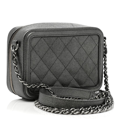 Chanel Metallic Caviar Quilted CC Filigree Vanity Clutch With Chain Dark Silver 3 of 9