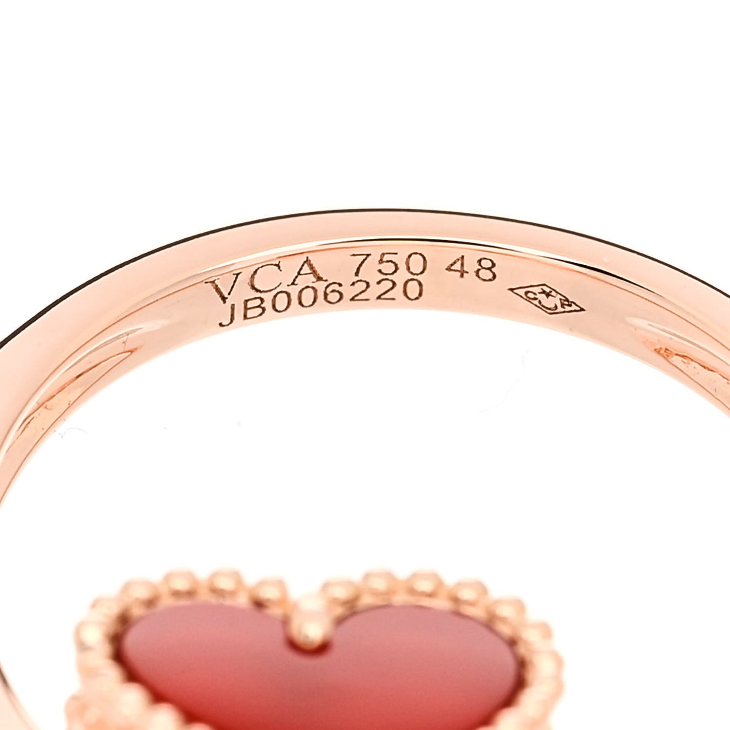 18K Rose Gold Diamond Carnelian Sweet Alhambra Effeuillage Ring 48 4.5