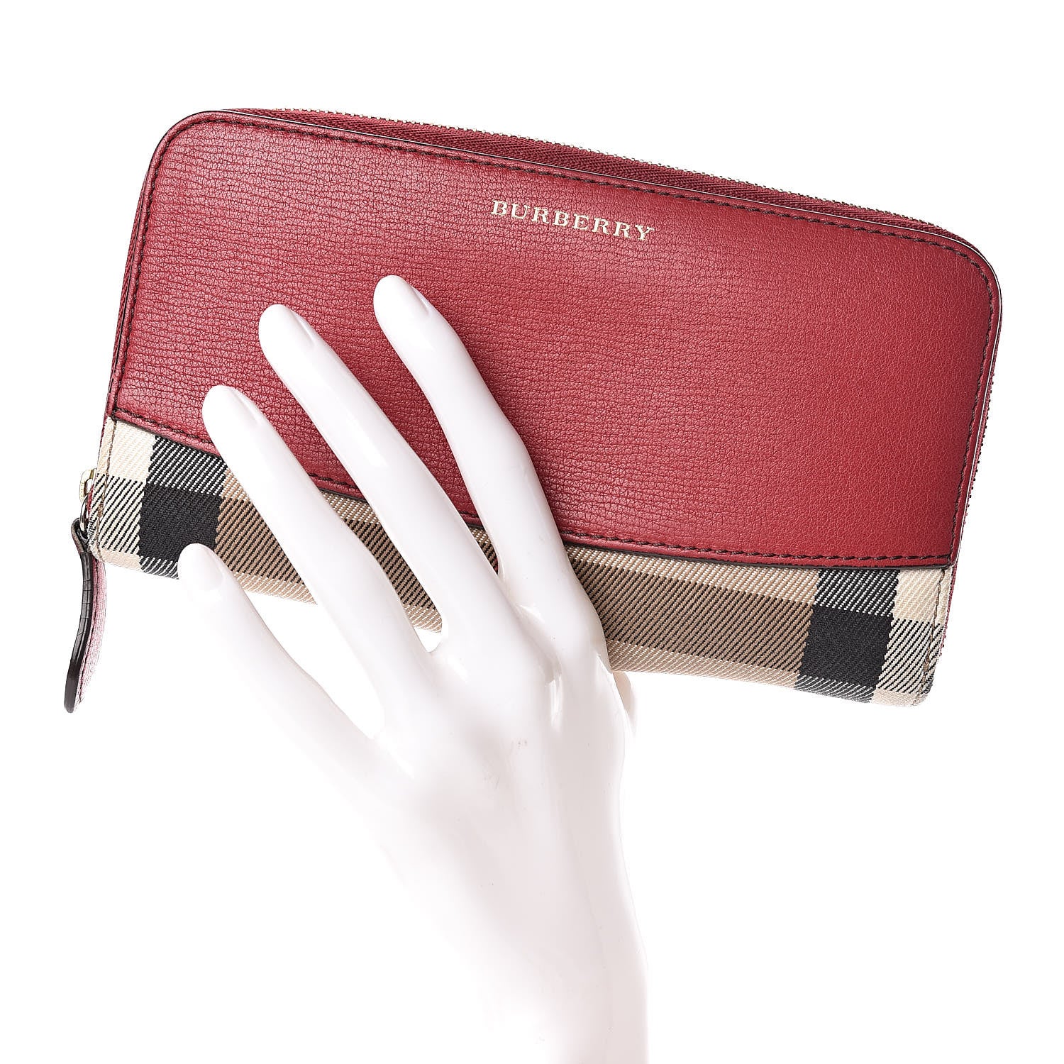 Burberry Calfskin House Check Elmore Zip Around Wallet Russet Red 3 of 6
