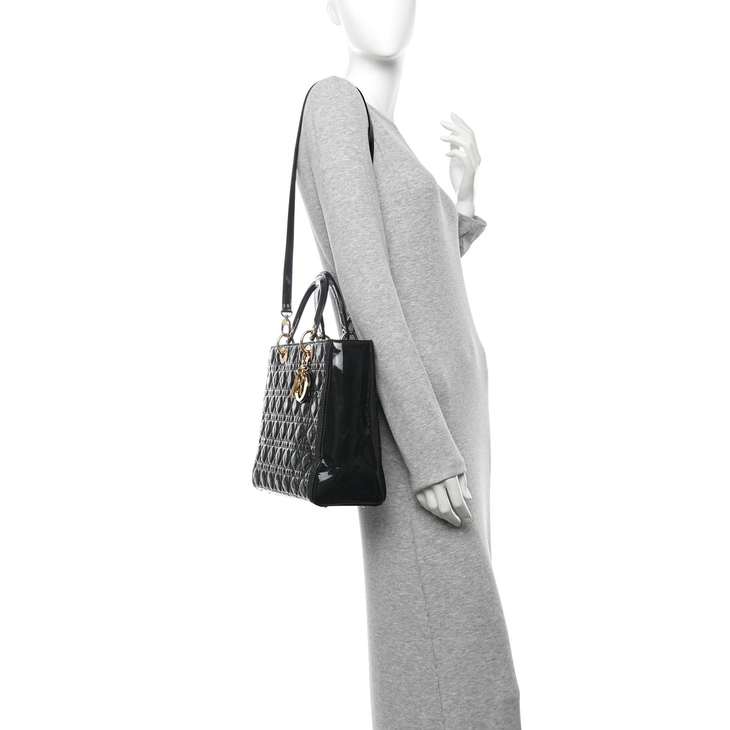 Patent Cannage Large Lady Dior Black