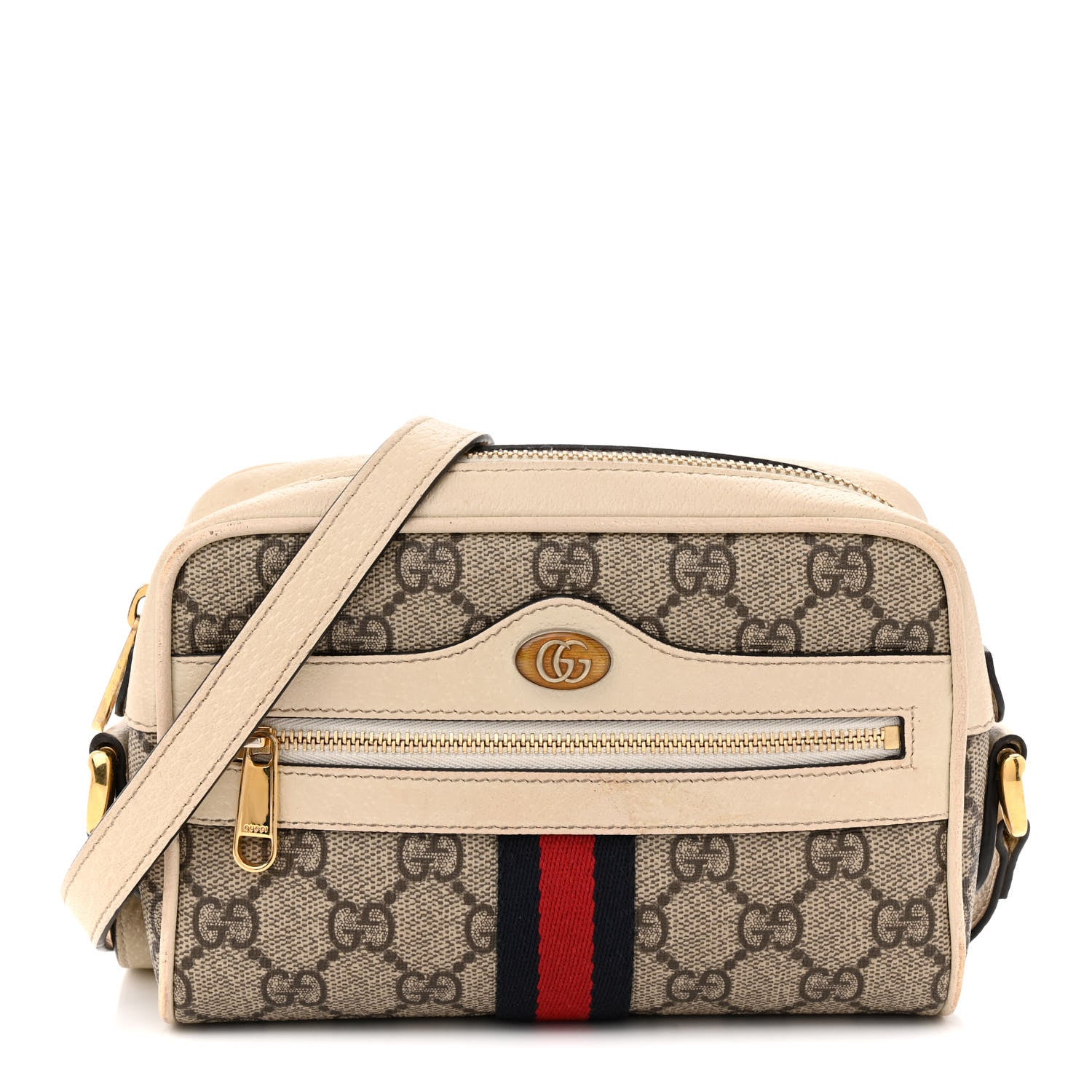 Gucci GG Supreme Monogram Textured Calfskin Web Mini Ophidia Shoulder Bag Beige Ebony Mystic White 1 of 19