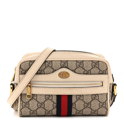 Gucci GG Supreme Monogram Textured Calfskin Web Mini Ophidia Shoulder Bag Beige Ebony Mystic White 1 of 19