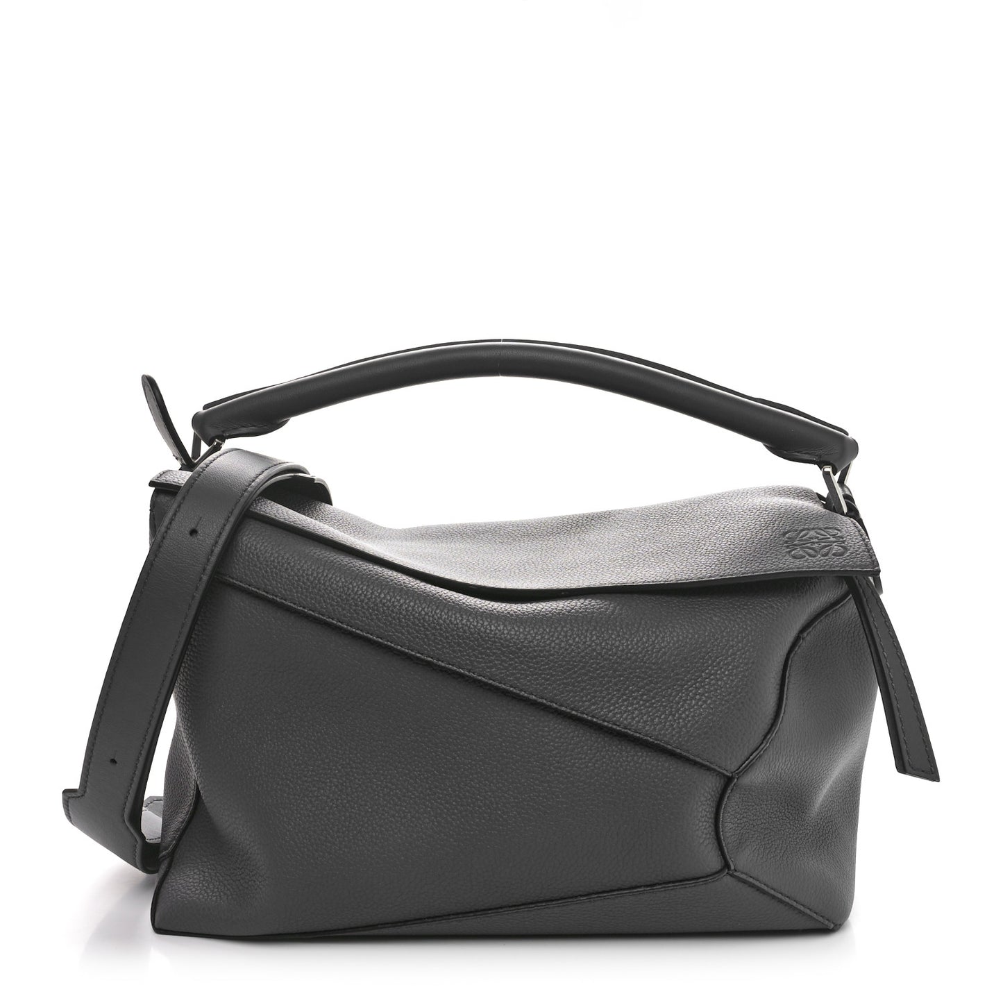 Calfskin Large Puzzle Edge Bag Dark Grey
