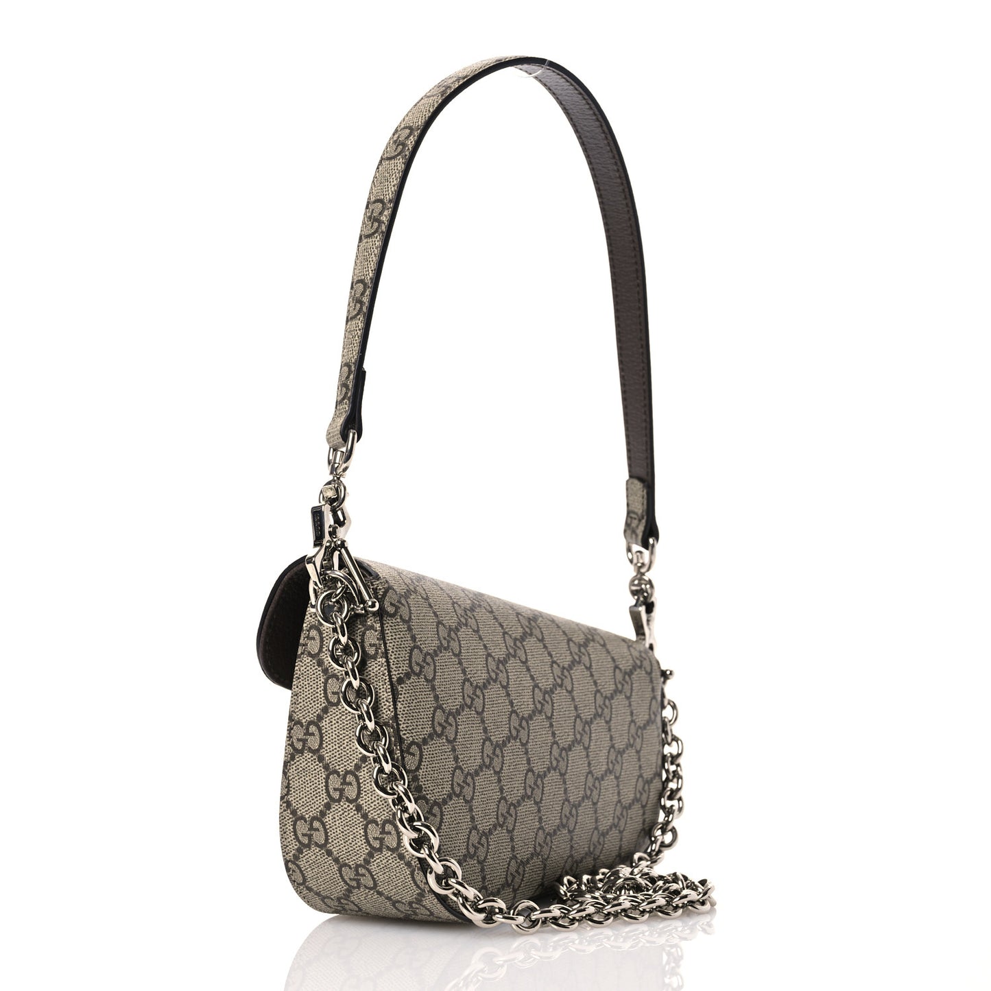 GG Supreme Monogram Mini Horsebit 1955 Asymmetric Shoulder Bag Beige Ebony