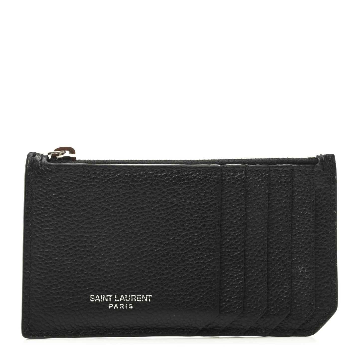 Grained Calfskin 5 Fragments Zip Pouch Card Holder Black