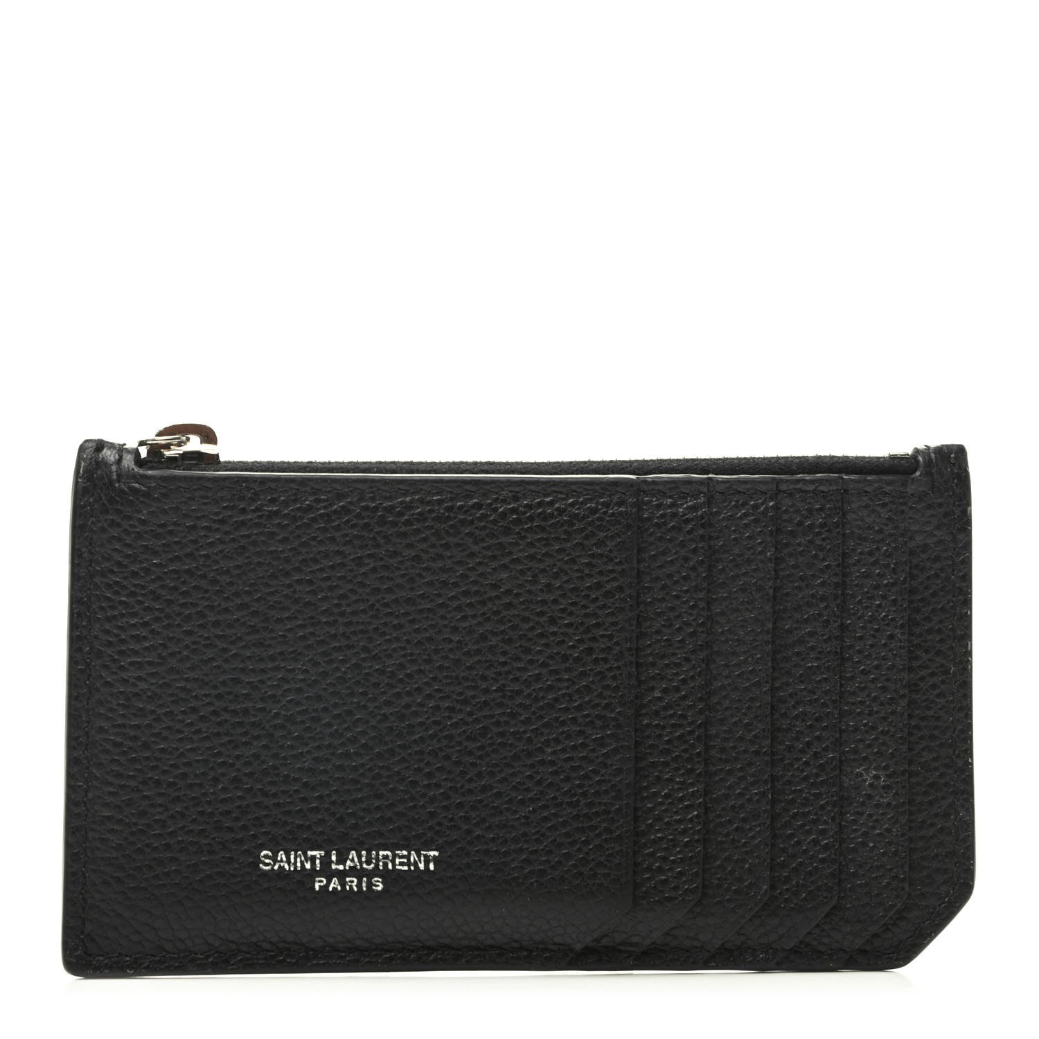 Saint Laurent Grained Calfskin 5 Fragments Zip Pouch Card Holder Black 1 of 7
