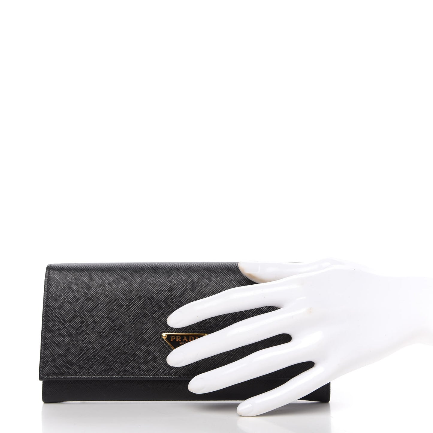 Saffiano Triangle Logo Continental Flap Travel Wallet Black
