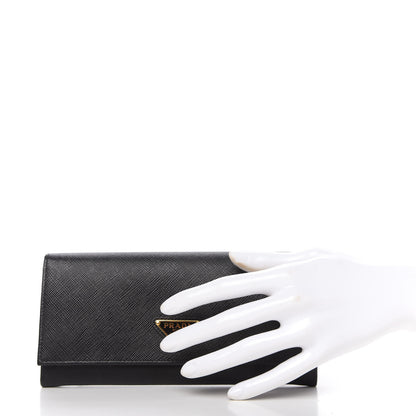Prada Saffiano Triangle Logo Continental Flap Travel Wallet Black 2 of 10