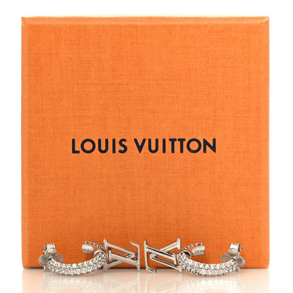 Louis Vuitton Metal Crystal LV Iconic Hoop Earrings Palladium 6 of 6