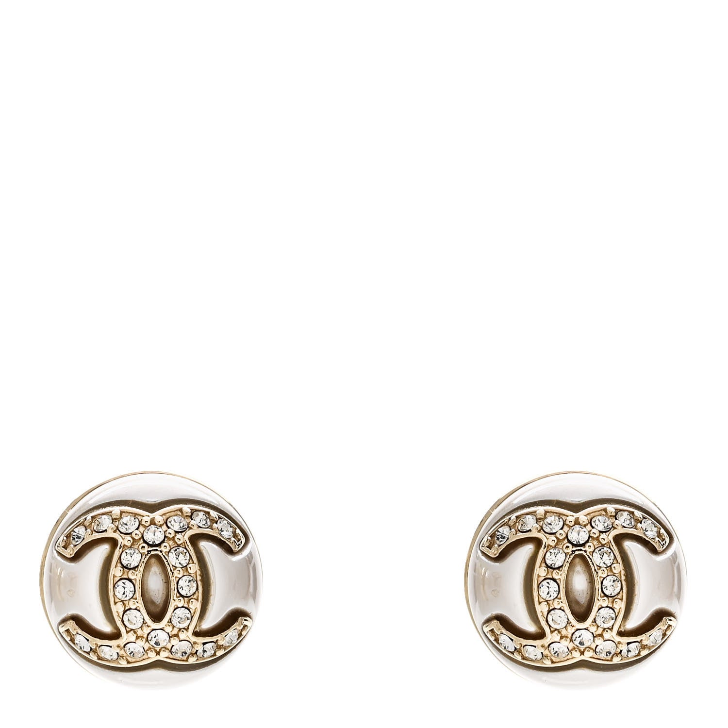 Chanel Pearl Crystal Metal CC Round Earrings Gold 1 of 5