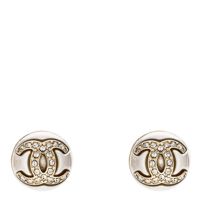 Chanel Pearl Crystal Metal CC Round Earrings Gold 1 of 5