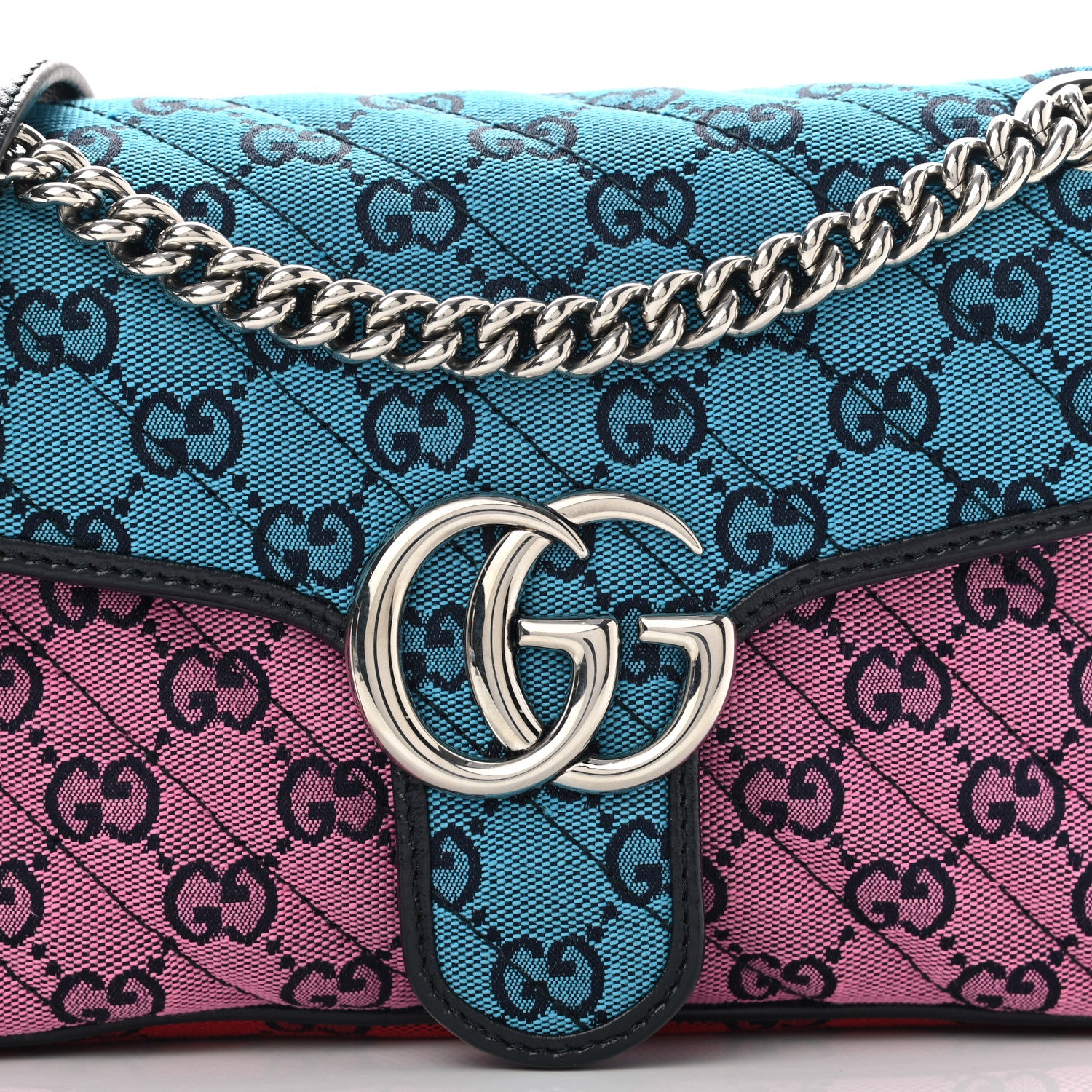 Gucci Monogram Multicolor Matelasse Diagonal Small GG Marmont Shoulder Bag Light Blue Pink Blue Green Red 8 of 10