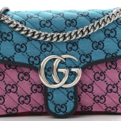 Gucci Monogram Multicolor Matelasse Diagonal Small GG Marmont Shoulder Bag Light Blue Pink Blue Green Red 8 of 10