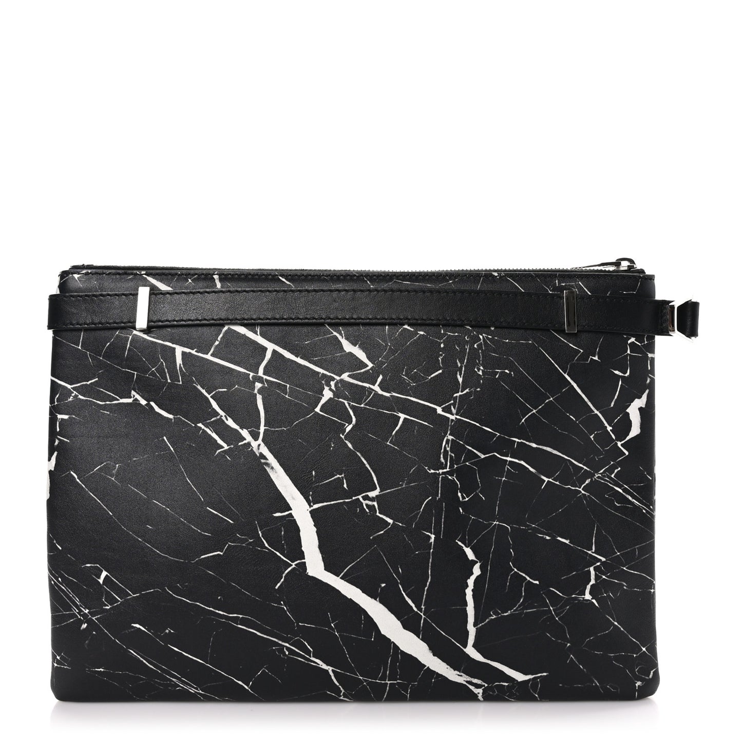 Calfskin Marble Print Document Case Black White