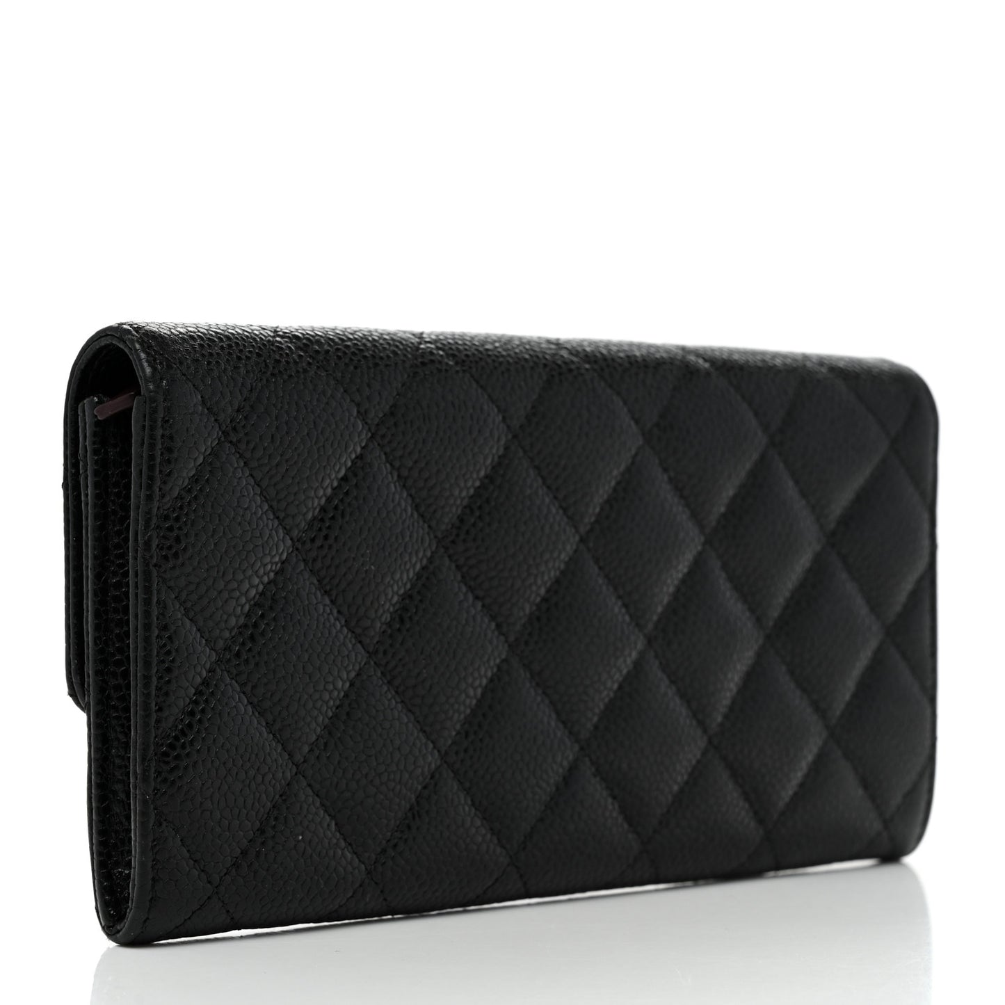 Caviar Quilted Large Gusset Flap Wallet Black