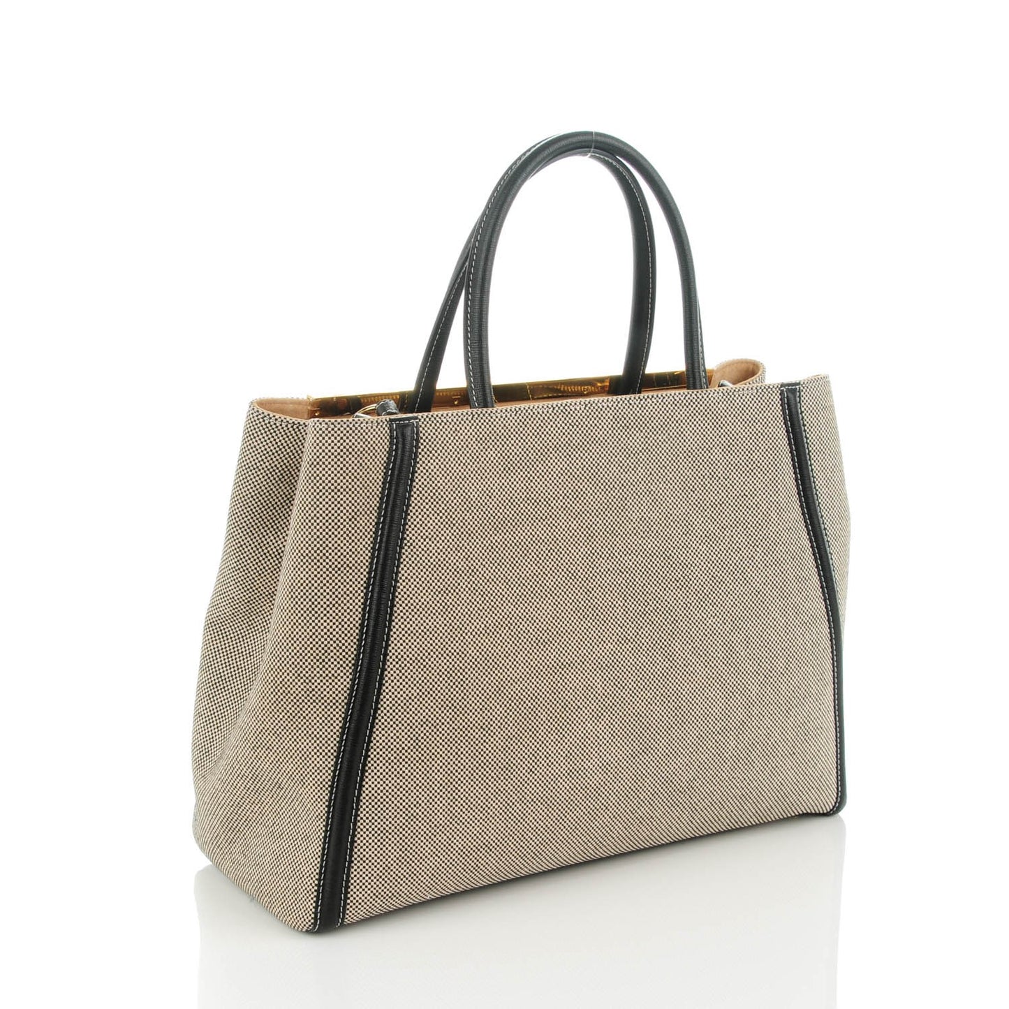 Canvas Vitello Regular 2Jours Tote Bianco Black