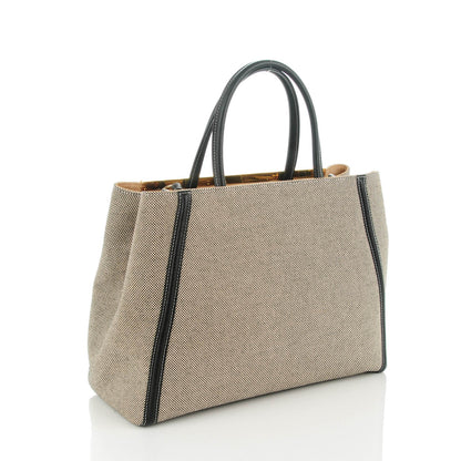 Fendi Canvas Vitello Regular 2Jours Tote Bianco Black 3 of 7