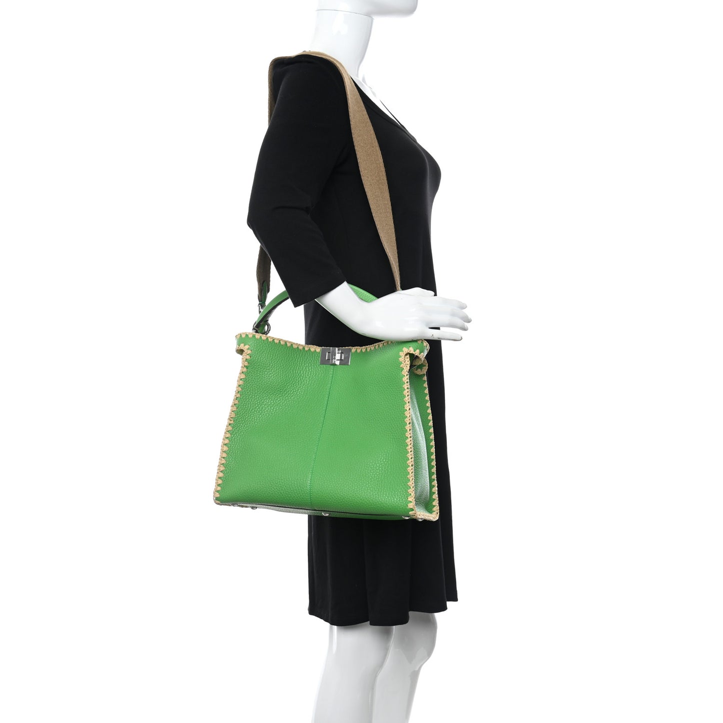 Cuoio Romano Selleria Raffia Bi-Color Woven Medium Peekaboo X-Lite Tomatillo Paglia