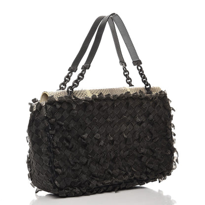 Bottega Veneta Snakeskin Metal Mesh Intrecciato Small Handbag Black 3 of 9