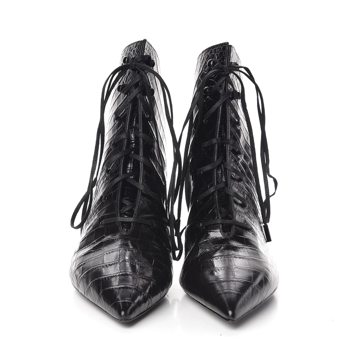 Crocodile Calfskin Charlotte Laced Boots 39.5 Black