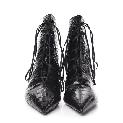 Saint Laurent Crocodile Calfskin Charlotte Laced Boots 39.5 Black 2 of 7