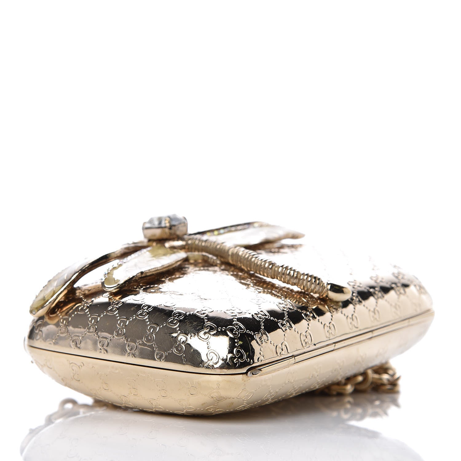 Gucci Metal Guccissima Dragonfly Minaudiere Clutch Gold 4 of 16