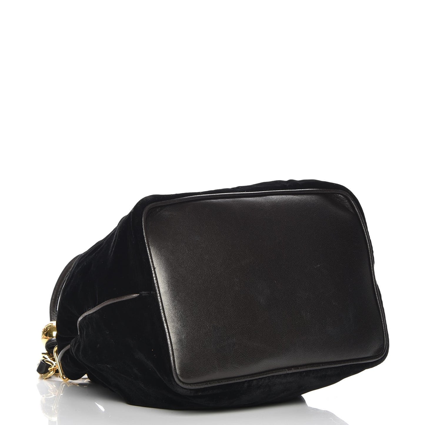 Velvet CC Drawstring Bucket Bag Black