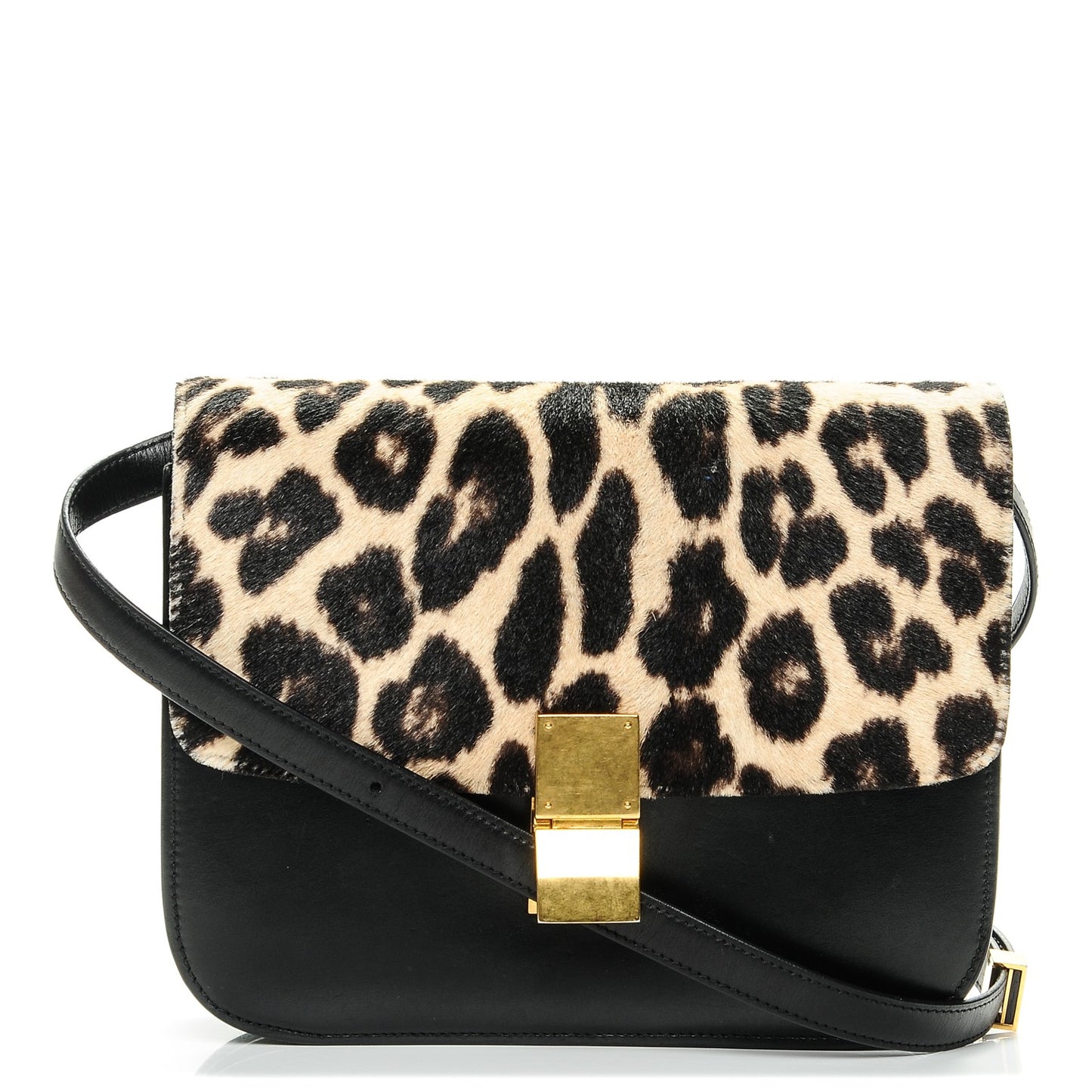 Box Calfskin Pony Hair Leopard Medium Box Flap Black