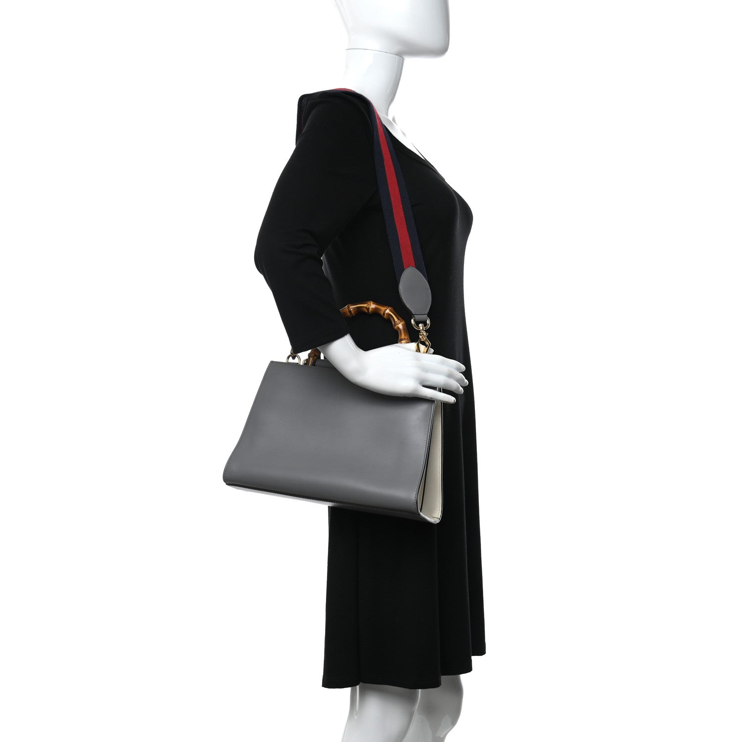 Gucci Nappa Bamboo Web Small Nymphaea Top Handle Bag Deep Grey Mystic White 2 of 14
