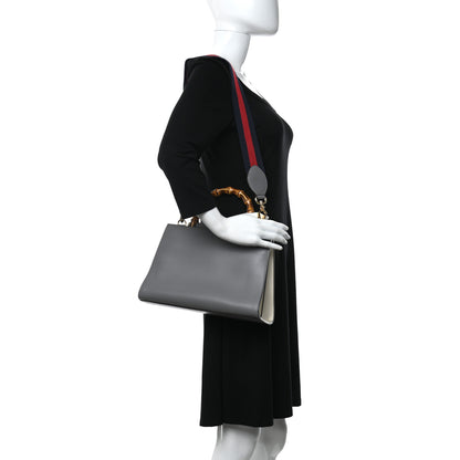 Gucci Nappa Bamboo Web Small Nymphaea Top Handle Bag Deep Grey Mystic White 2 of 14