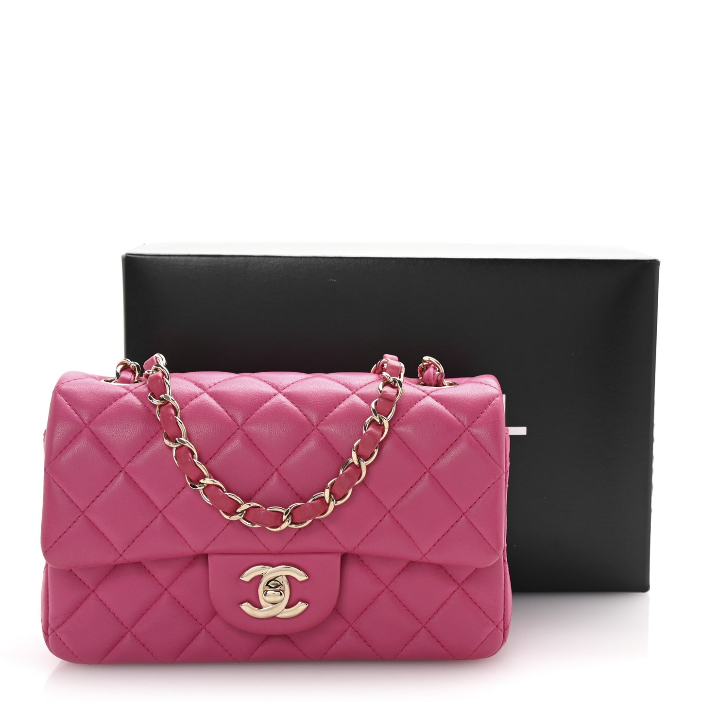 Lambskin Quilted Mini Rectangular Flap Fuchsia