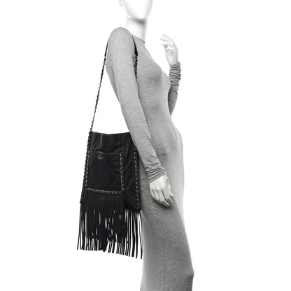 Chanel Calfskin Quilted Fringe Shopping Bag Black 2 of 11