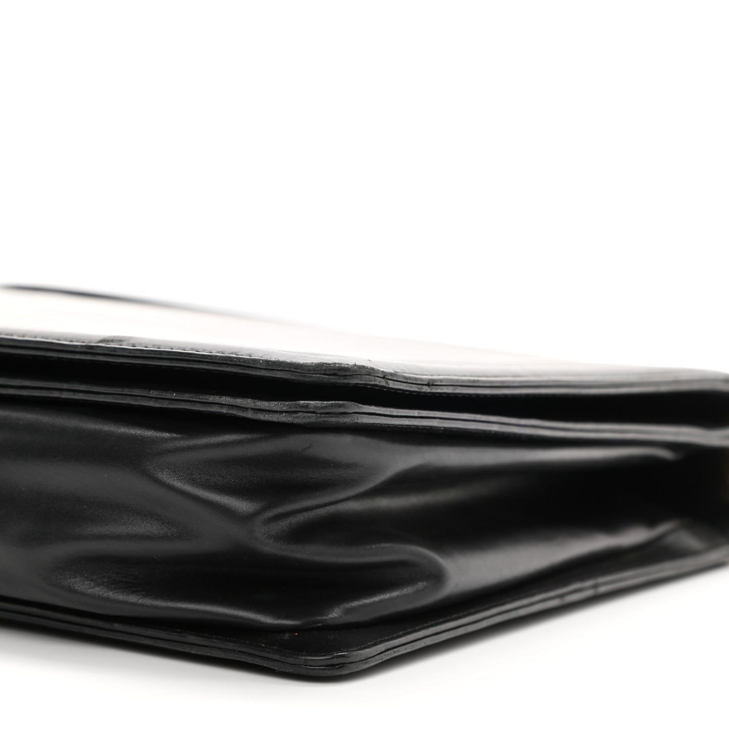 Glazed Calfskin Large Boy Flap Black