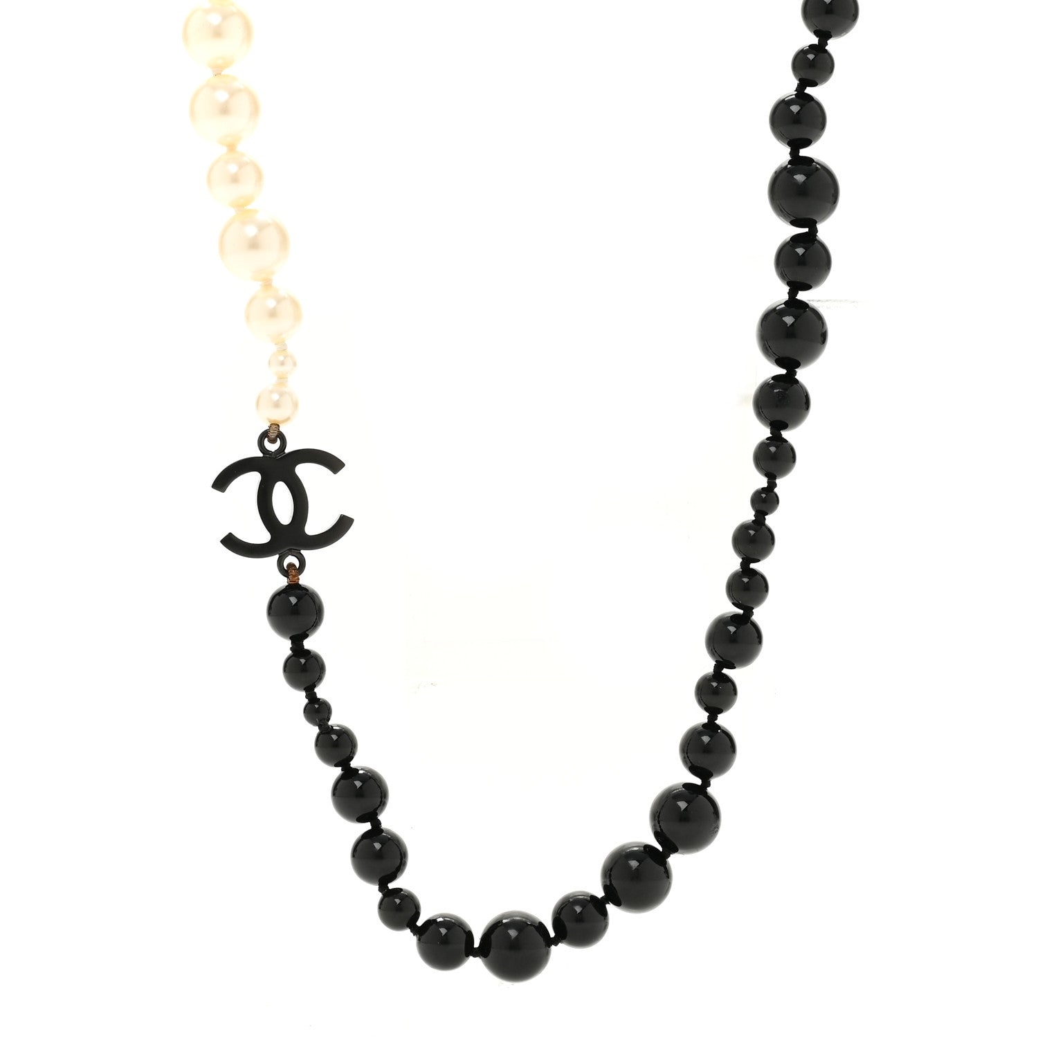 Chanel Ruthenium Pearl Beaded Enamel CC Long Necklace White Black 4 of 5