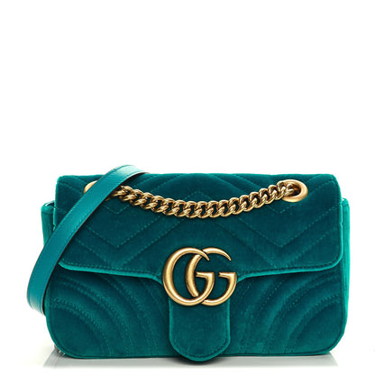 Gucci Velvet Matelasse Mini GG Marmont Shoulder Bag Pavone Cyan 1 of 7