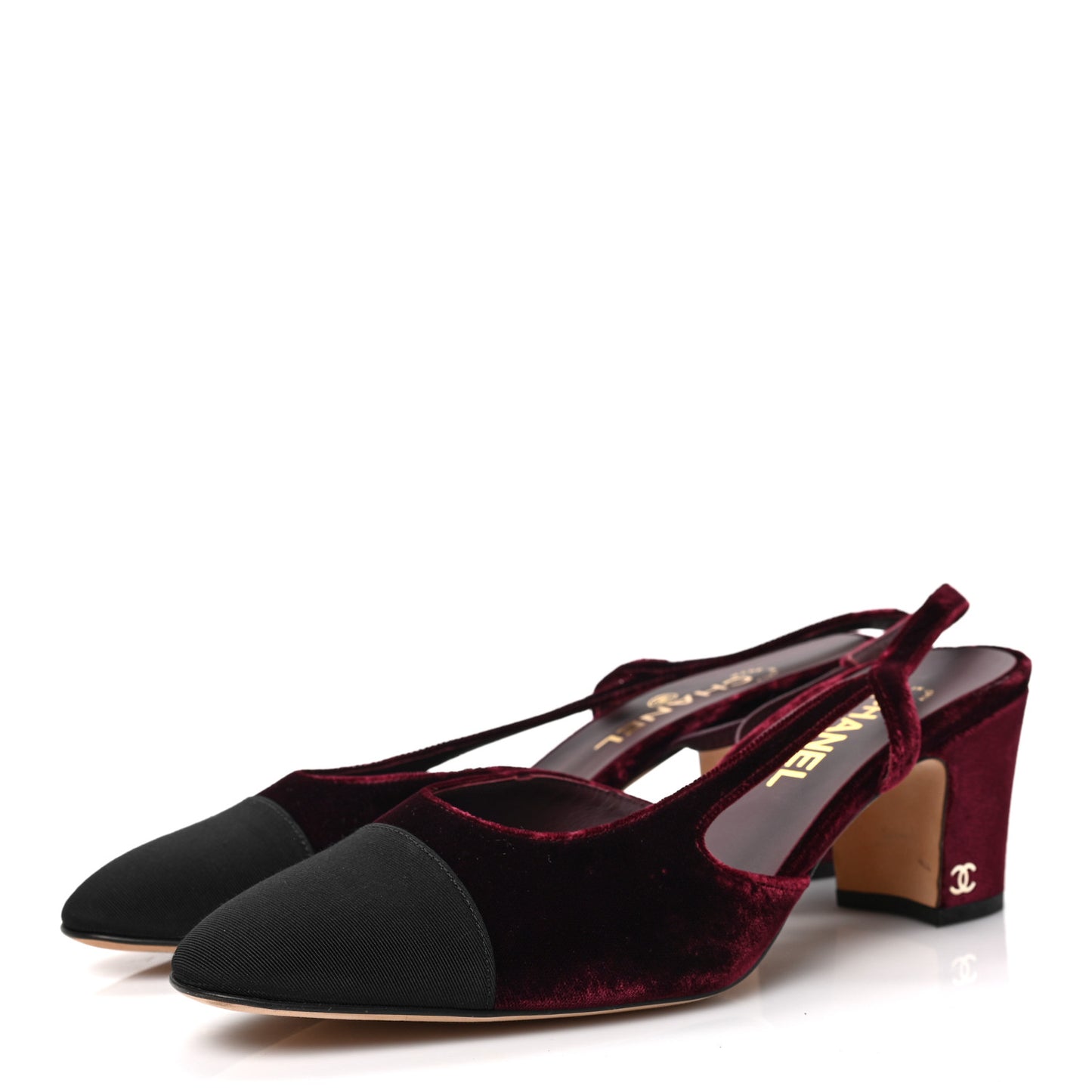 Velvet Grosgrain Cap Toe CC Slingback Pumps 41 Burgundy Black