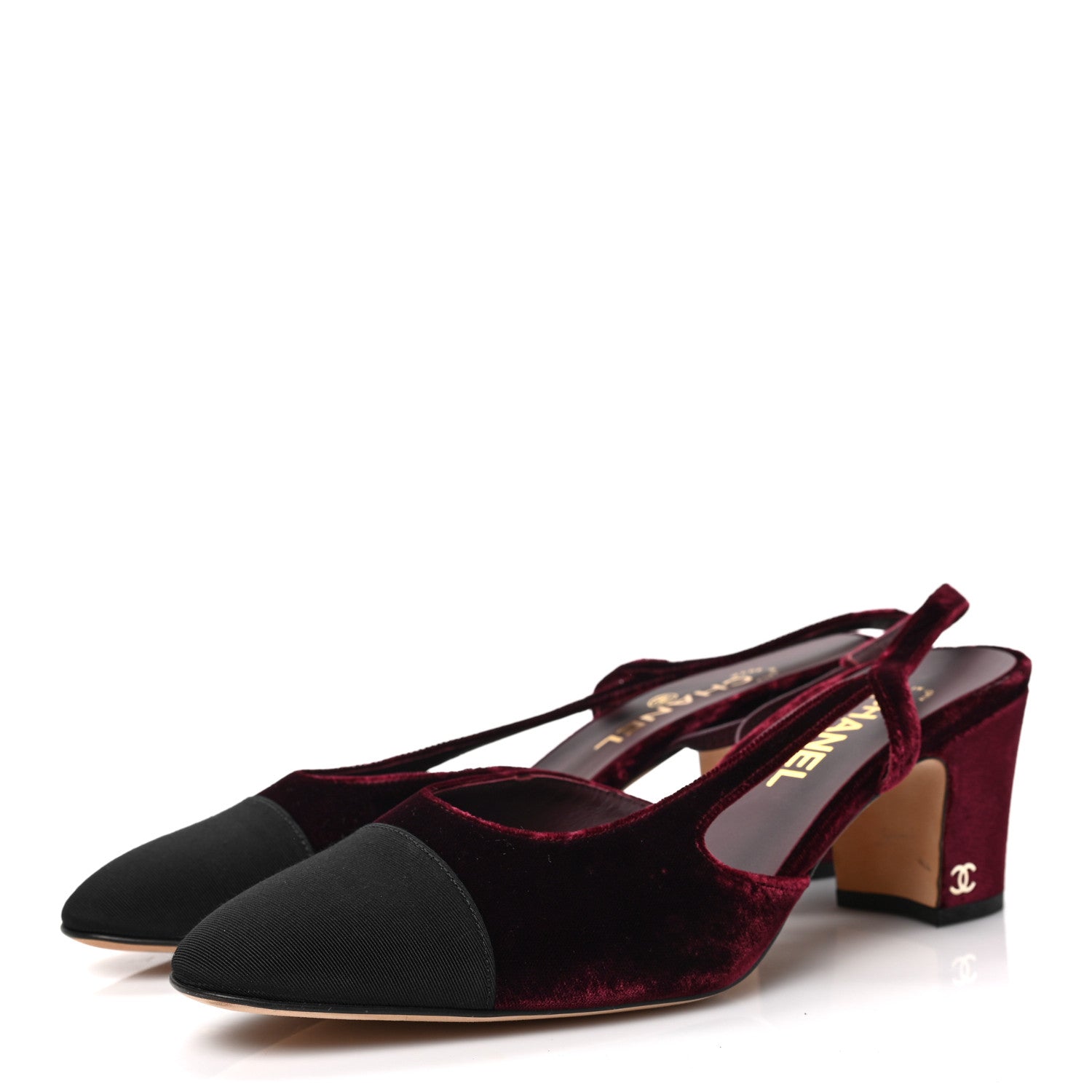 Chanel Velvet Grosgrain Cap Toe CC Slingback Pumps 41 Burgundy Black 4 of 14