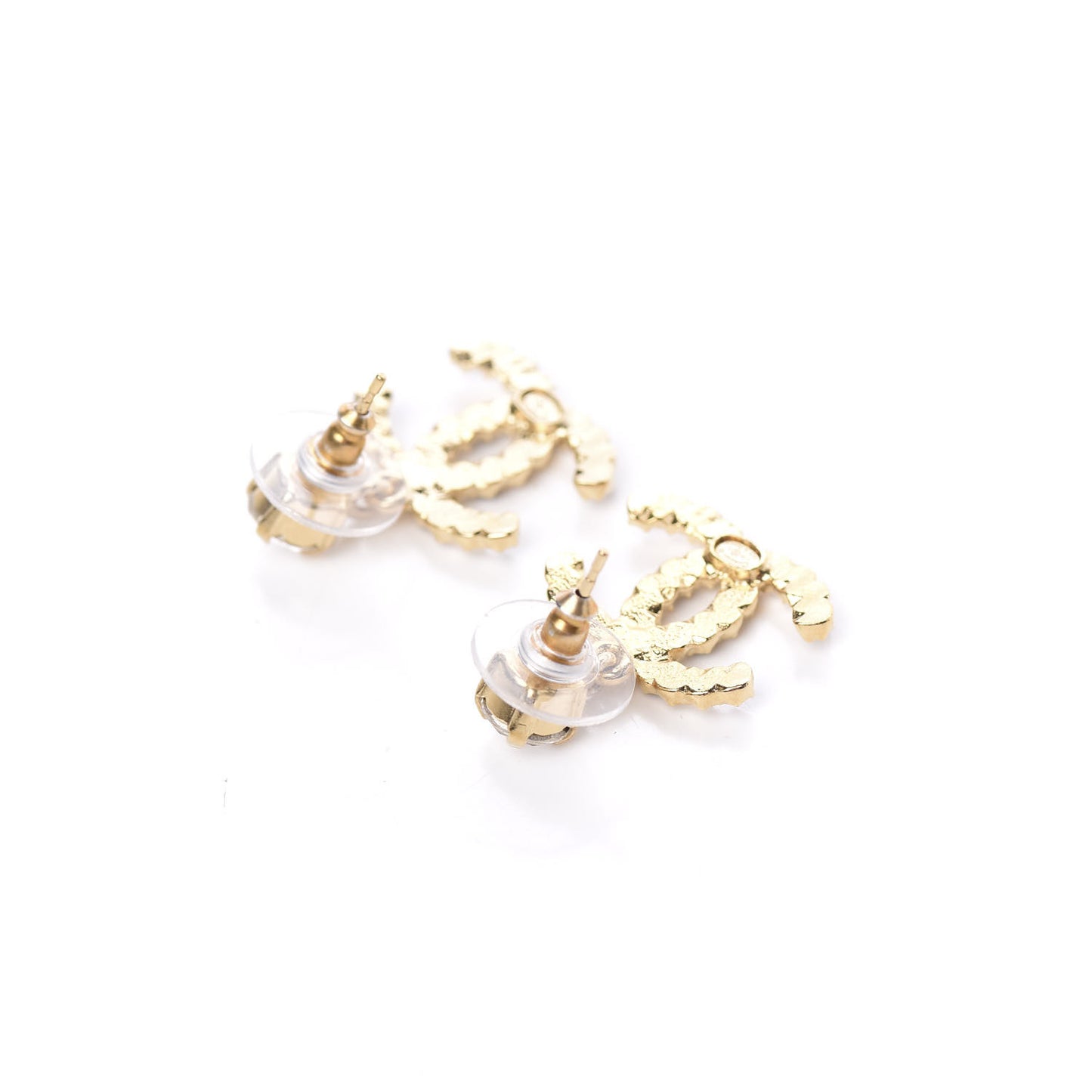 Resin Crystal Pearl CC Drop Earrings Gold Black