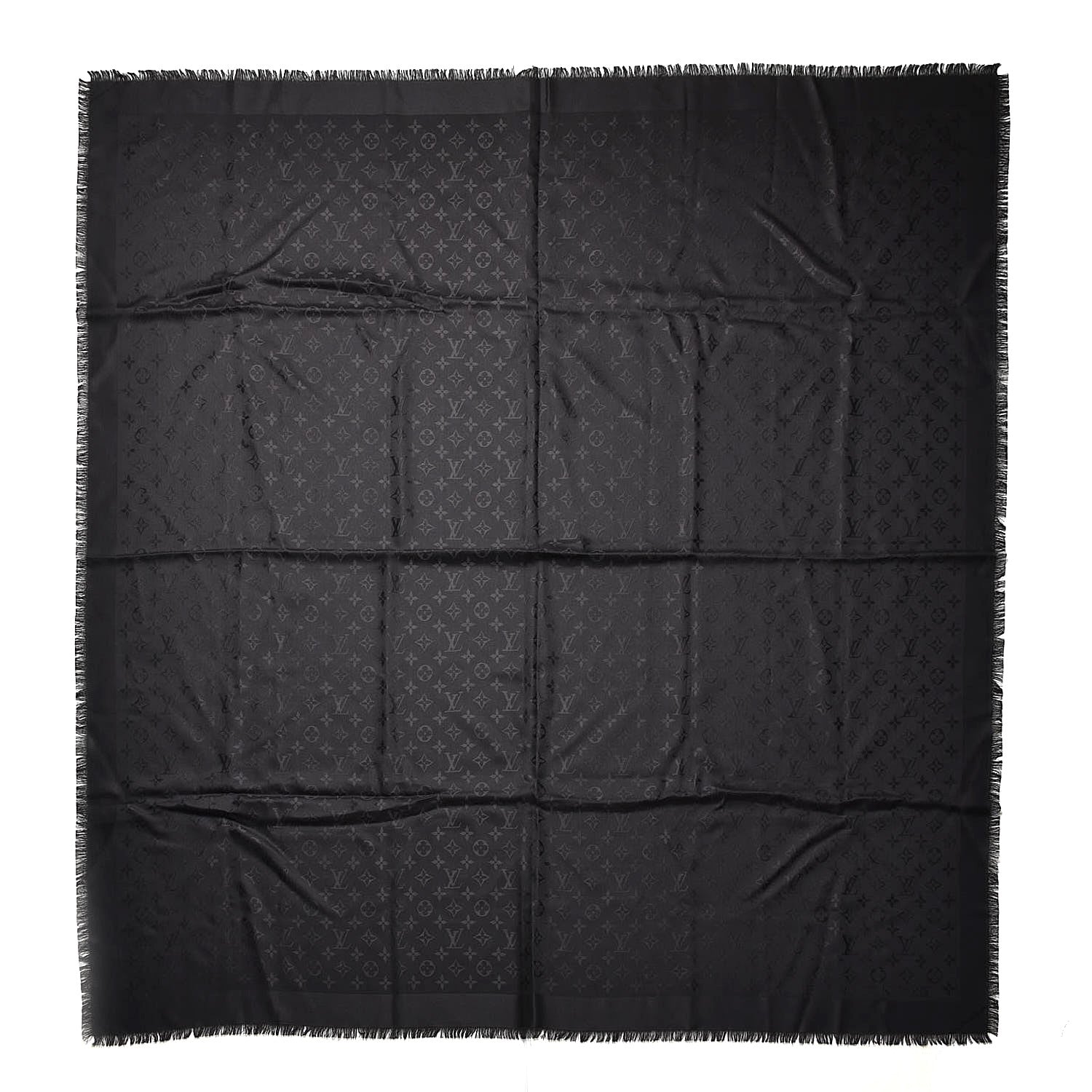 Louis Vuitton Silk Wool Monogram Shawl Black 2 of 6