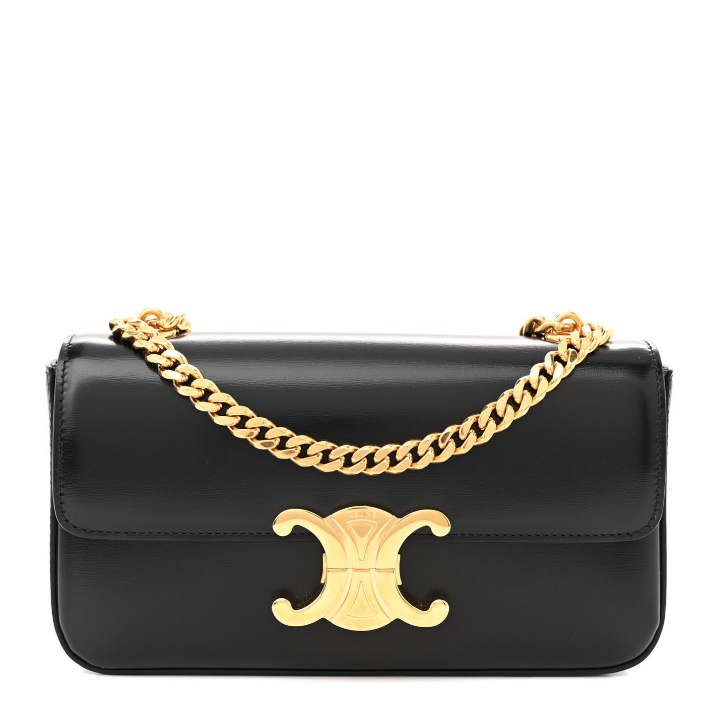 Shiny Calfskin Triomphe Chain Shoulder Bag Black