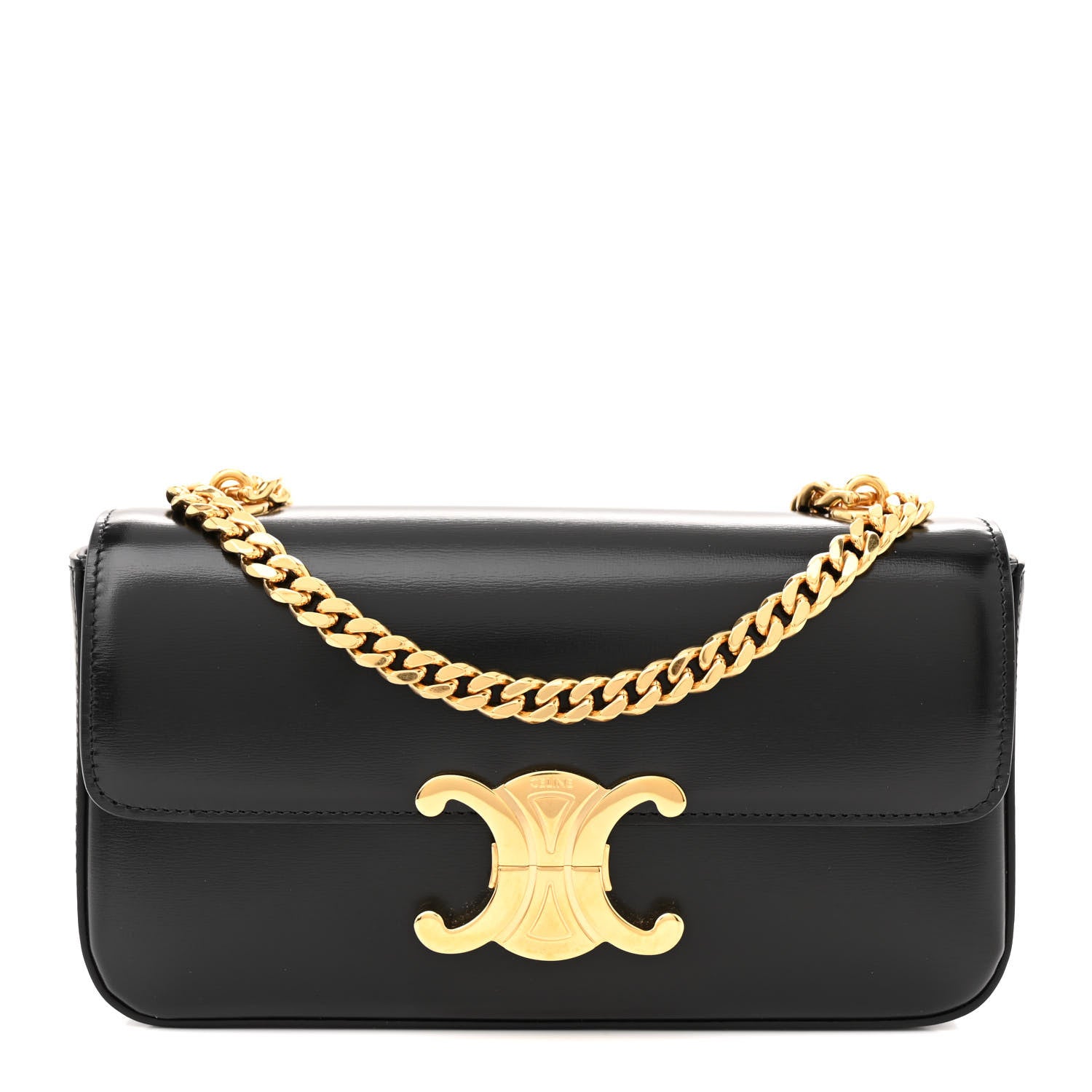 Celine Shiny Calfskin Triomphe Chain Shoulder Bag Black 1 of 11