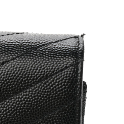 Saint Laurent Grain De Poudre Matelasse Chevron Monogram Monochrome Envelope Chain Wallet Black 10 of 13